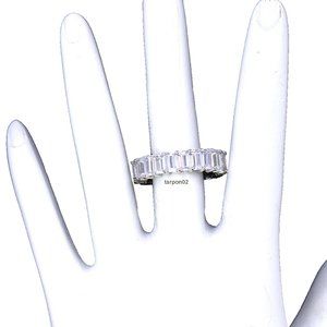 Diamonique Emerald-Cut Eternity Band 5.75ct. Sterling Silver  Ring - 9 NIB